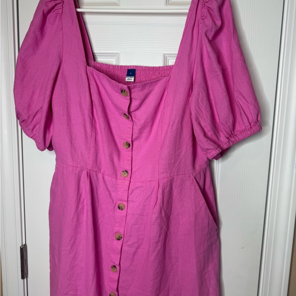 Old Navy Pink Linen dress size L with pockets - Picture 4 of 4